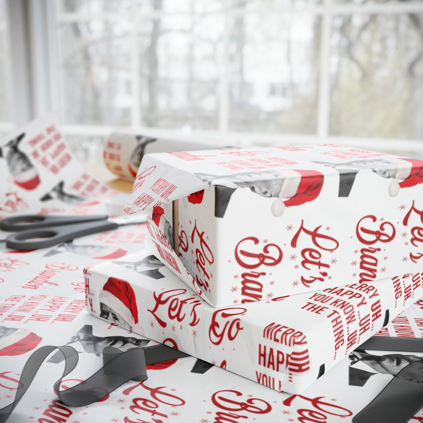 Funny Confused Biden Trump Christmas Wrapping Paper - MAGA Gift - Let's Go Brandon Pro Trump Wrapping Paper