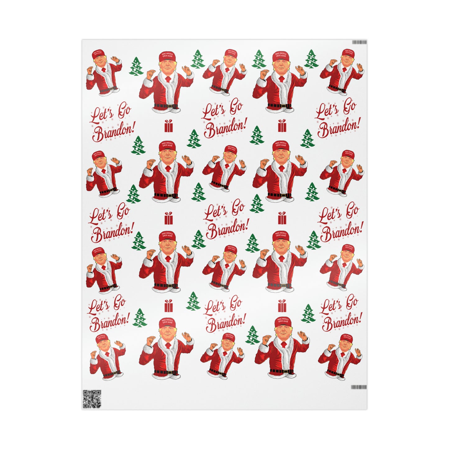 Jolly Trump Gift Wrap for Christmas - Joe Let's Go Brandon Gift - Santa Trump White Wrapping Paper