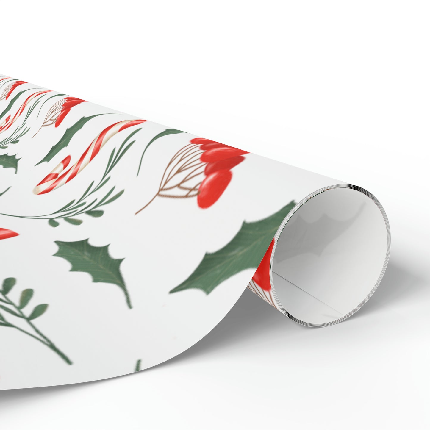 Candy Cane Holly Pastel Christmas Gift Wrap - Christmas Wrapping Paper
