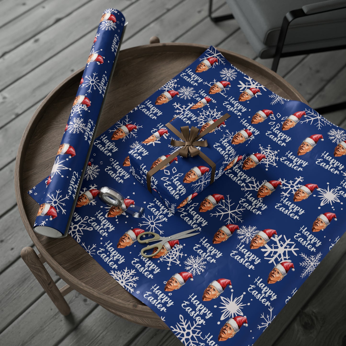 Comically Confused Biden Christmas Blue Wrapping Paper Happy Easter
