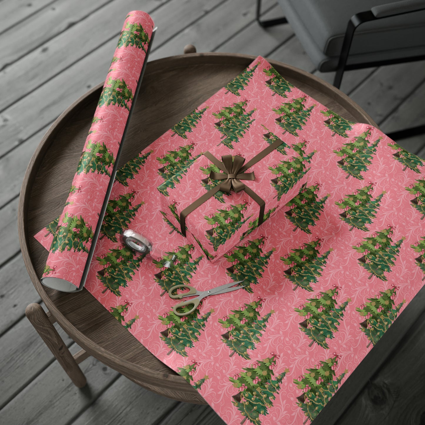 Beautiful Christmas Tree Pink Gift Wrap - Pink Wrapping Paper Christmas Trees
