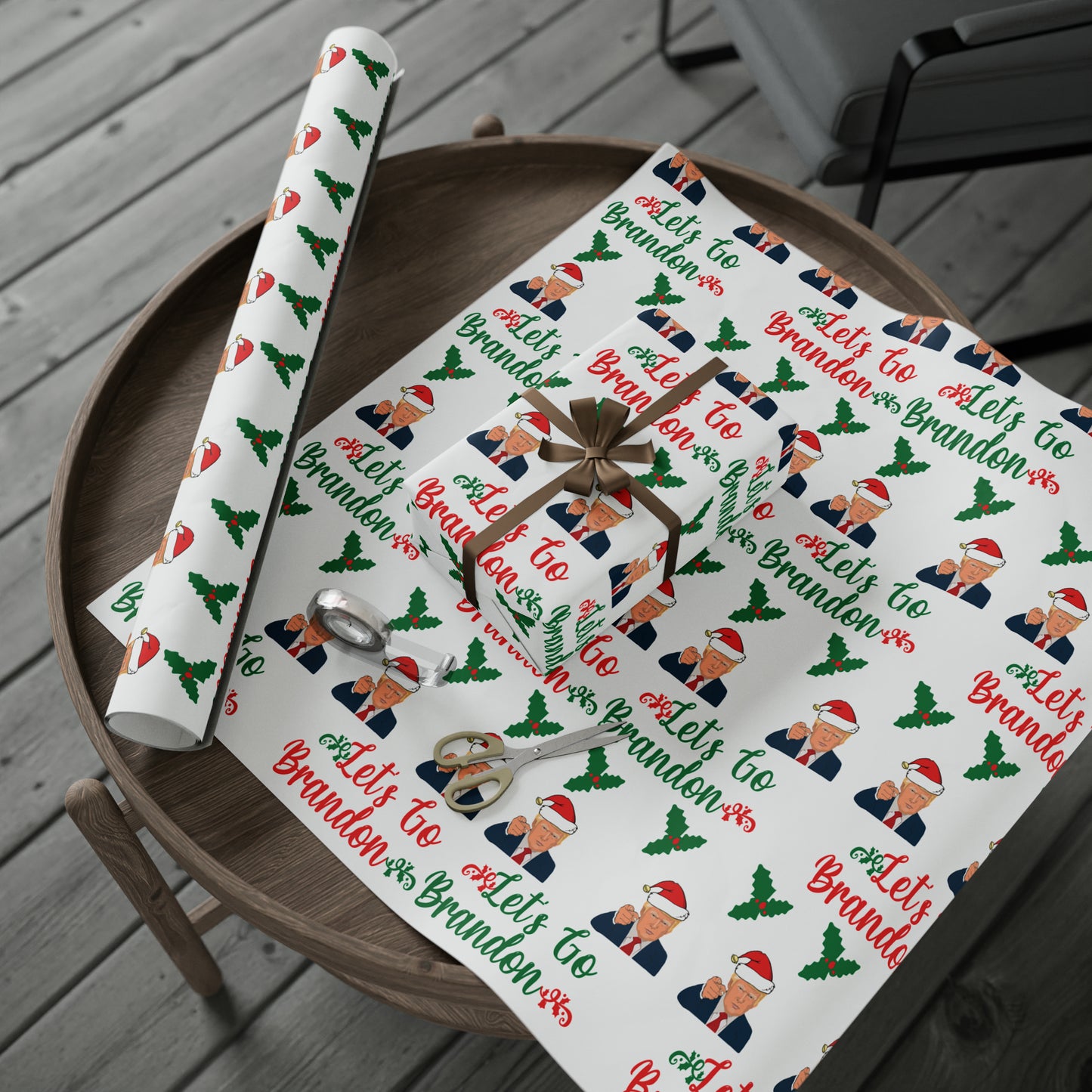 Top Trump Christmas Wrapping Paper - Trump Maga Gift - Funny Let's Go Brandon Trump Wrapping Paper