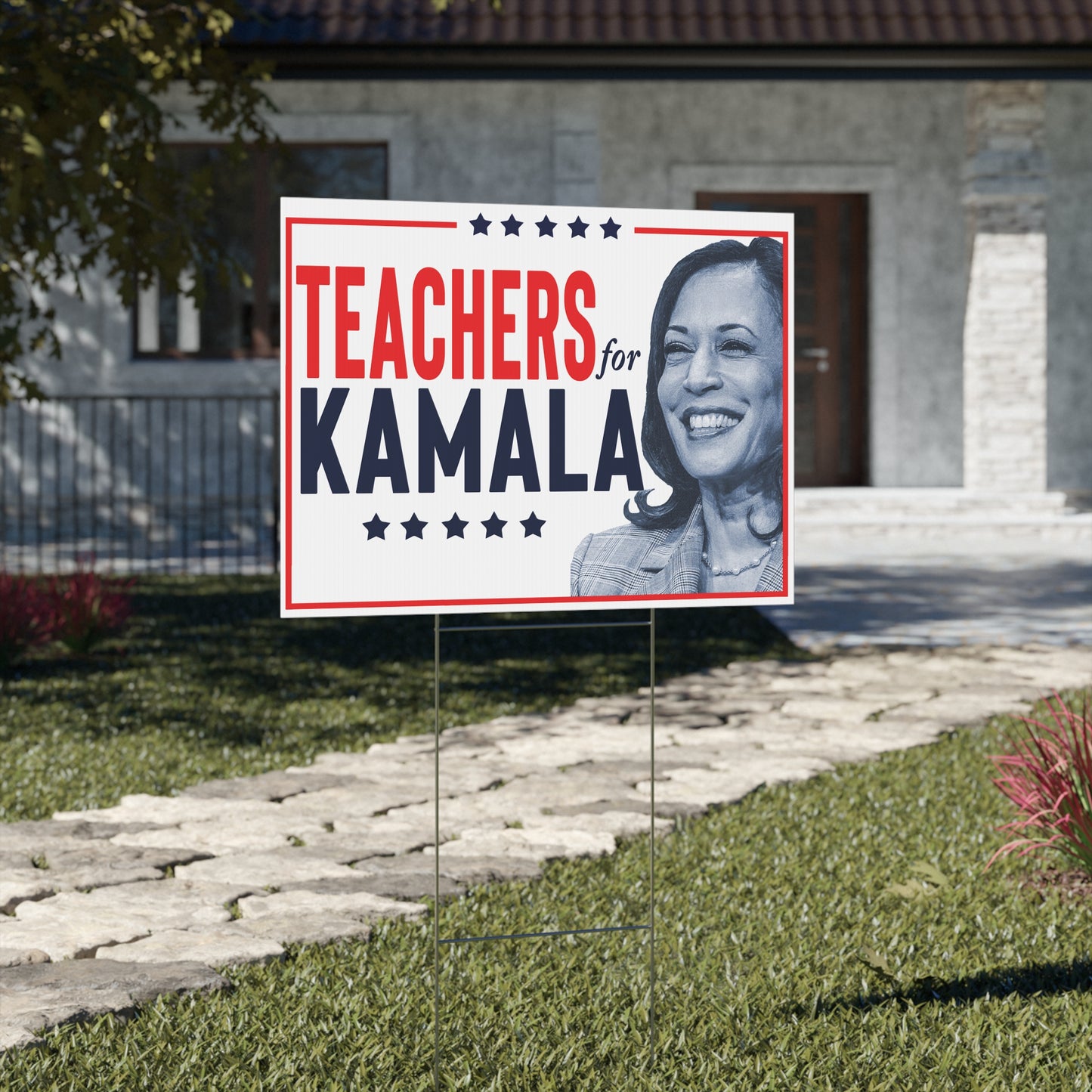 Teachers for Kamala, Harris Walz Sign, Double Sided Yard Sign with Stand, Kamala Yard Sign, Lawn Sign 18" x 24"