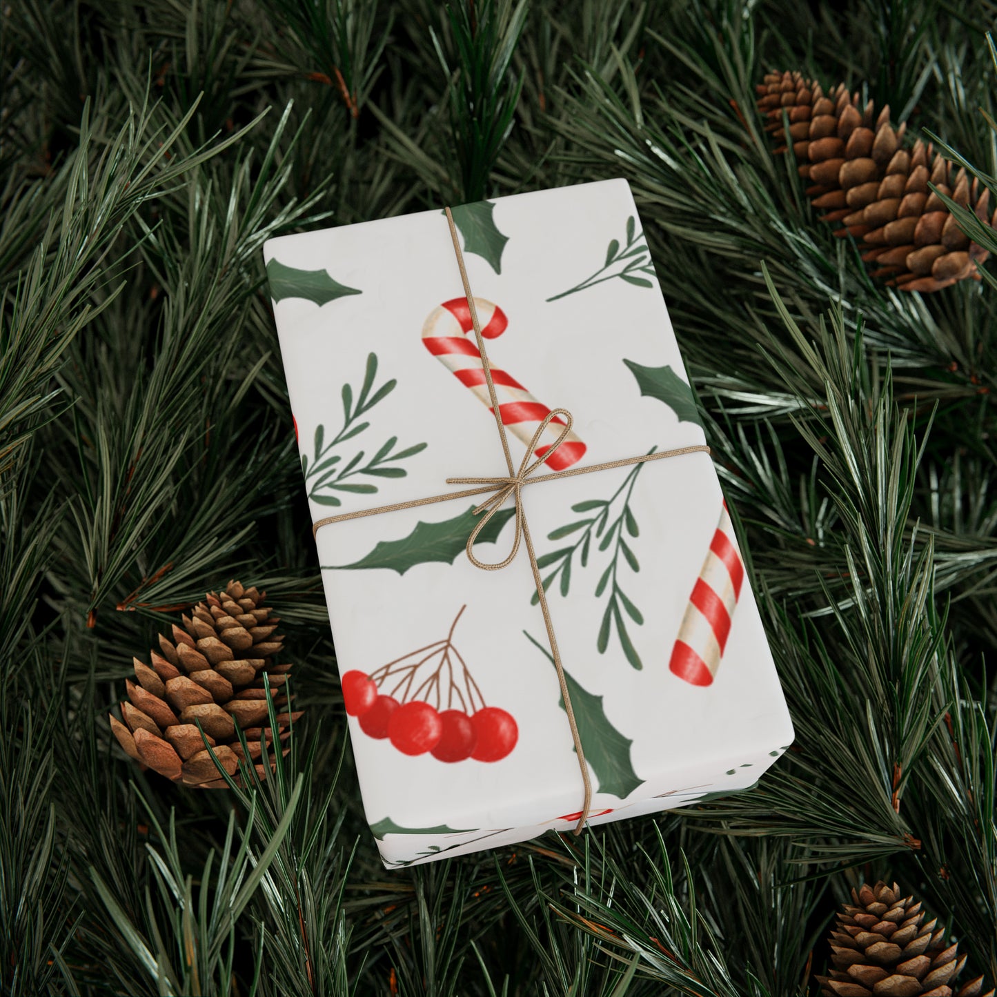 Candy Cane Holly Pastel Christmas Gift Wrap - Christmas Wrapping Paper