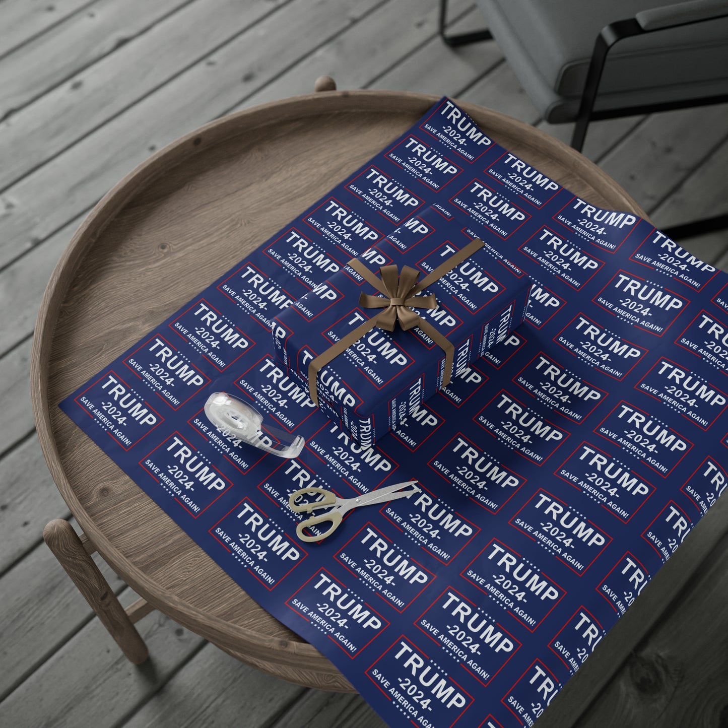 Pro Trump 2024 Save American Again Christmas Wrapping Paper Blue