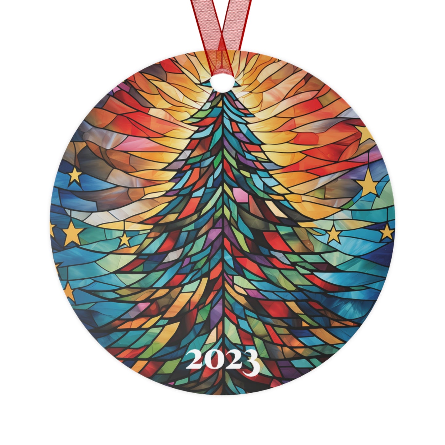 Christmas Tree Stained Glass Style Ornament Lightweight Shaterproof Metal Ornaments Christmas Ornament Exchange Christmas Tree 2023 Ornament