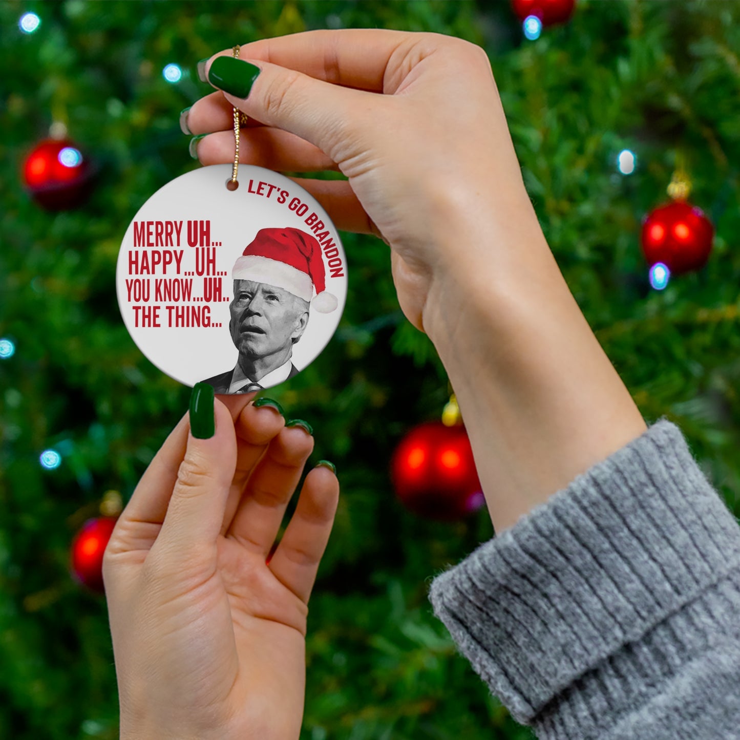 Funny Joe Biden Sleepy Joe Ornament Confused Biden Let's Go Brandon Christmas Ornament