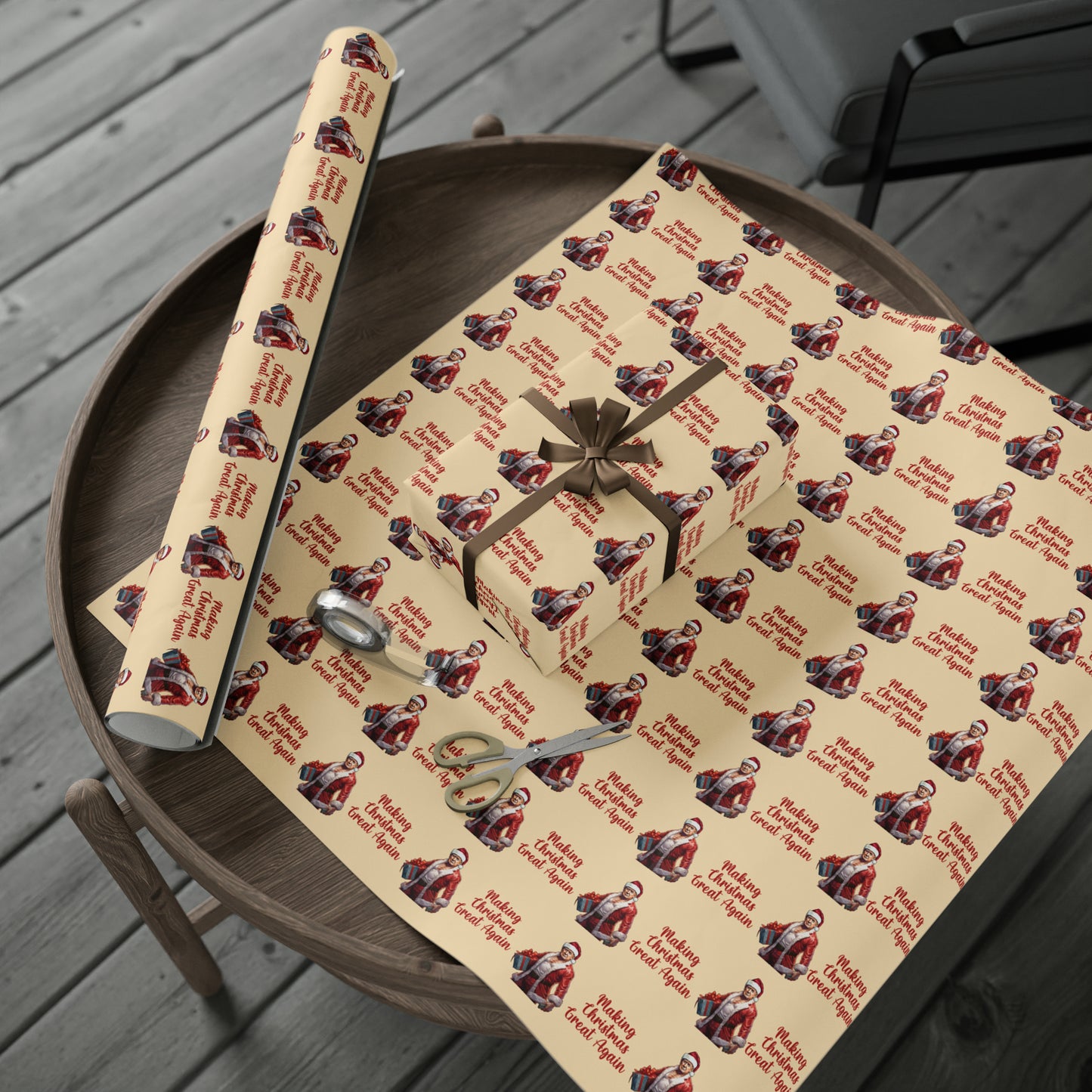 Buff Santa Trump Gift Wrap Merry Christmas Gift Wrap Elf Funny Trump 2024 Trump Wrapping Paper Trump Christmas