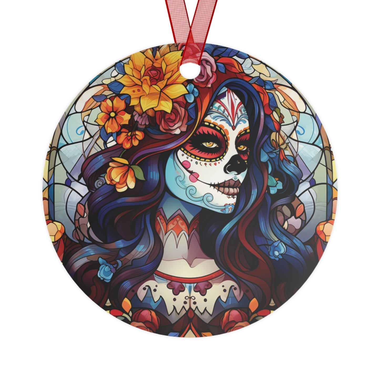 Dia De Los Muertos Stained Glass Style Ornament Lightweight Shaterproof Metal Ornaments Christmas Ornament Exchange Christmas Dead Ornament