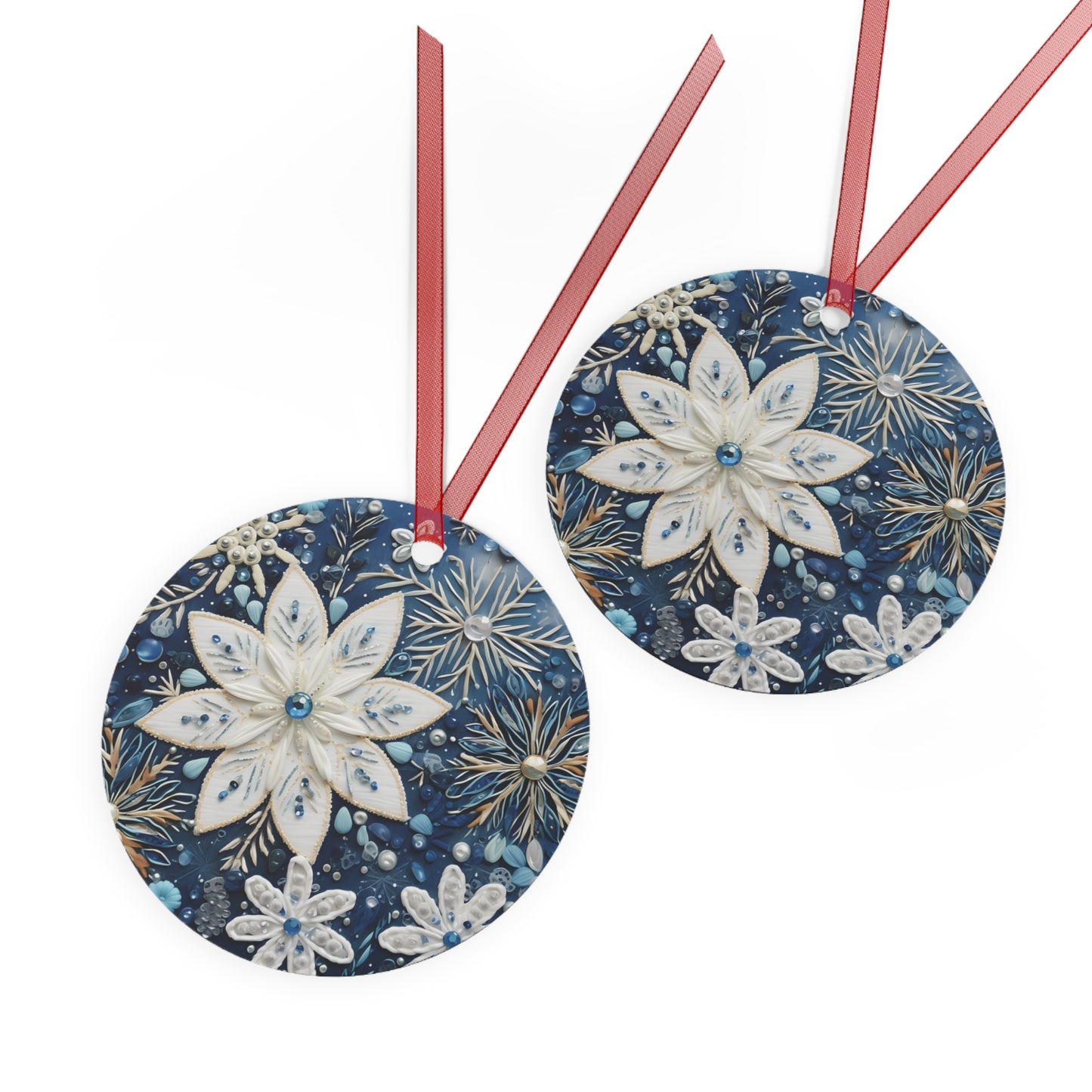 Blue Christmas Floral Style Ornament Lightweight Shaterproof Metal Ornaments Christmas Ornament Exchange Decoration Colorful Blue Snowflake