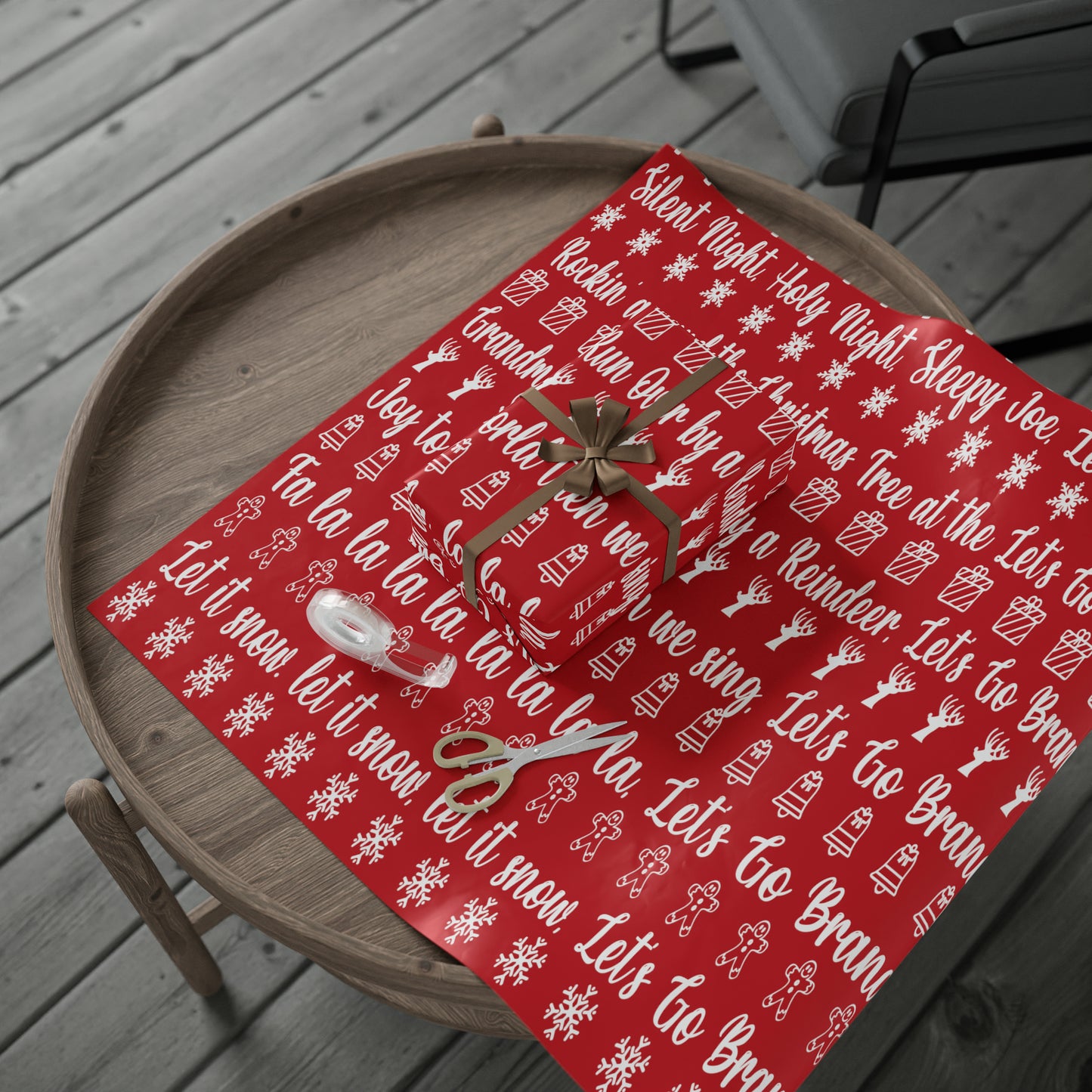 Funny Let's Go Brandon Christmas Gift Wrap Red - Brandon Gift Wrap - Funny Trump Christmas Songs Red Christmas Wrap