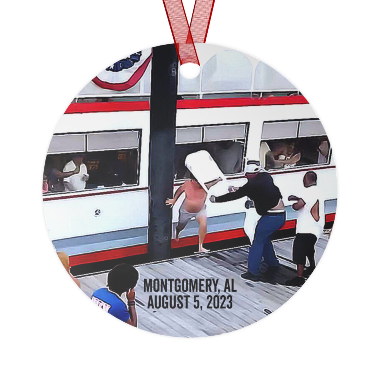 Montgomery Brawl Ornament Battle of Alabama August 2023 Keepsake Metal Ornaments Folding Chair 2023 Meme