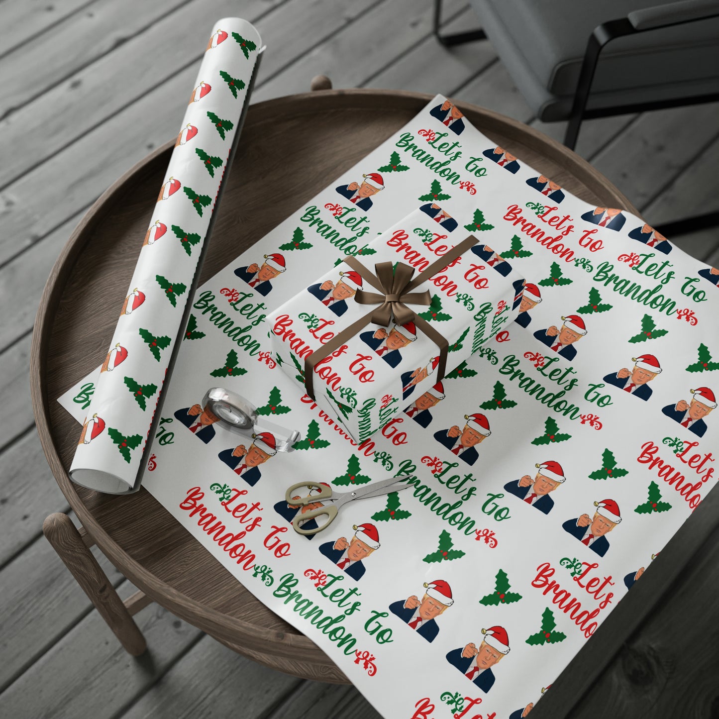 Top Trump Christmas Wrapping Paper - Trump Maga Gift - Funny Let's Go Brandon Trump Wrapping Paper