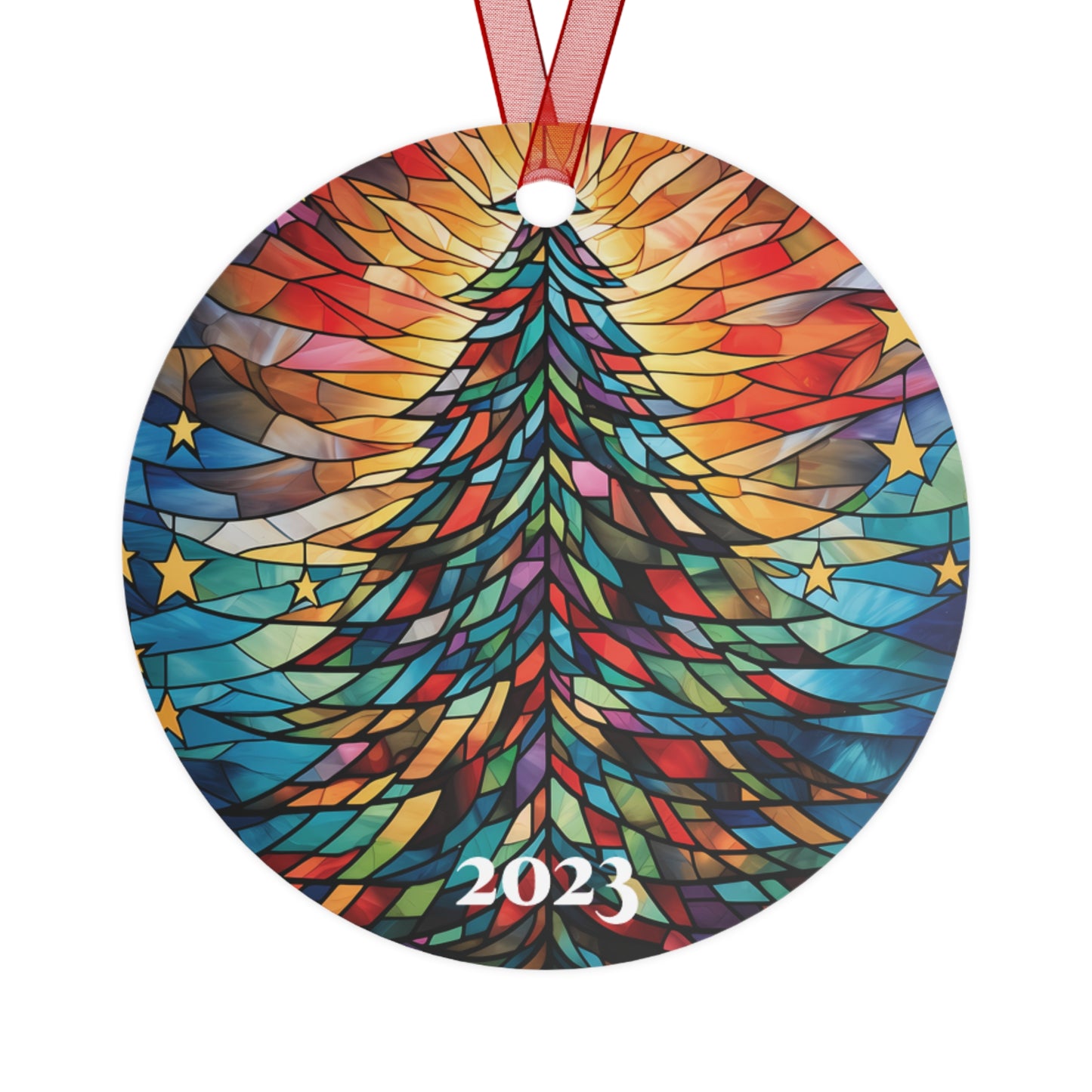 Christmas Tree Stained Glass Style Ornament Lightweight Shaterproof Metal Ornaments Christmas Ornament Exchange Christmas Tree 2023 Ornament
