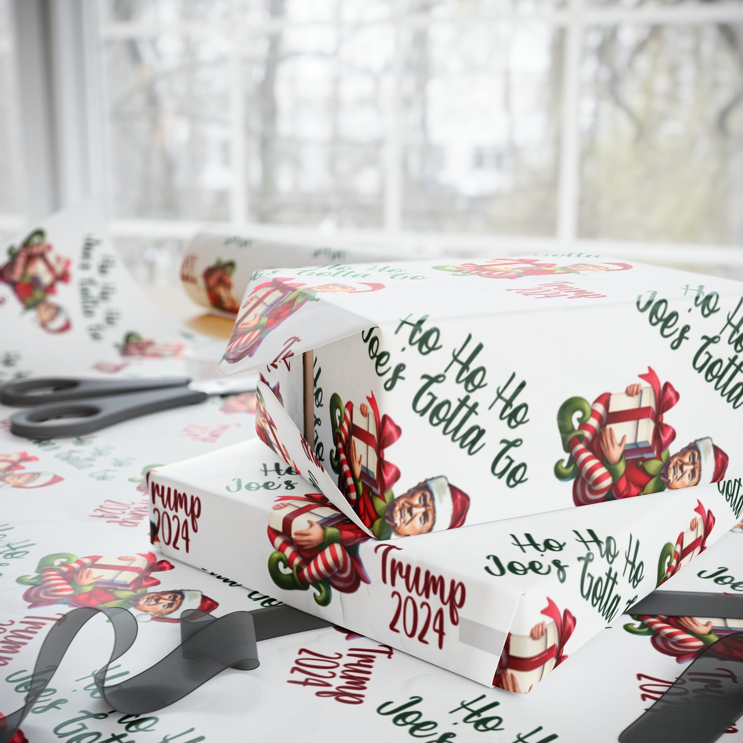 Trump Vs Biden Gift Wrap Christmas Gift Wrap Elf Trump 2024 Trump Elf Christmas Funny Gift Wrap Ho Ho Ho Joe's Gotta Go