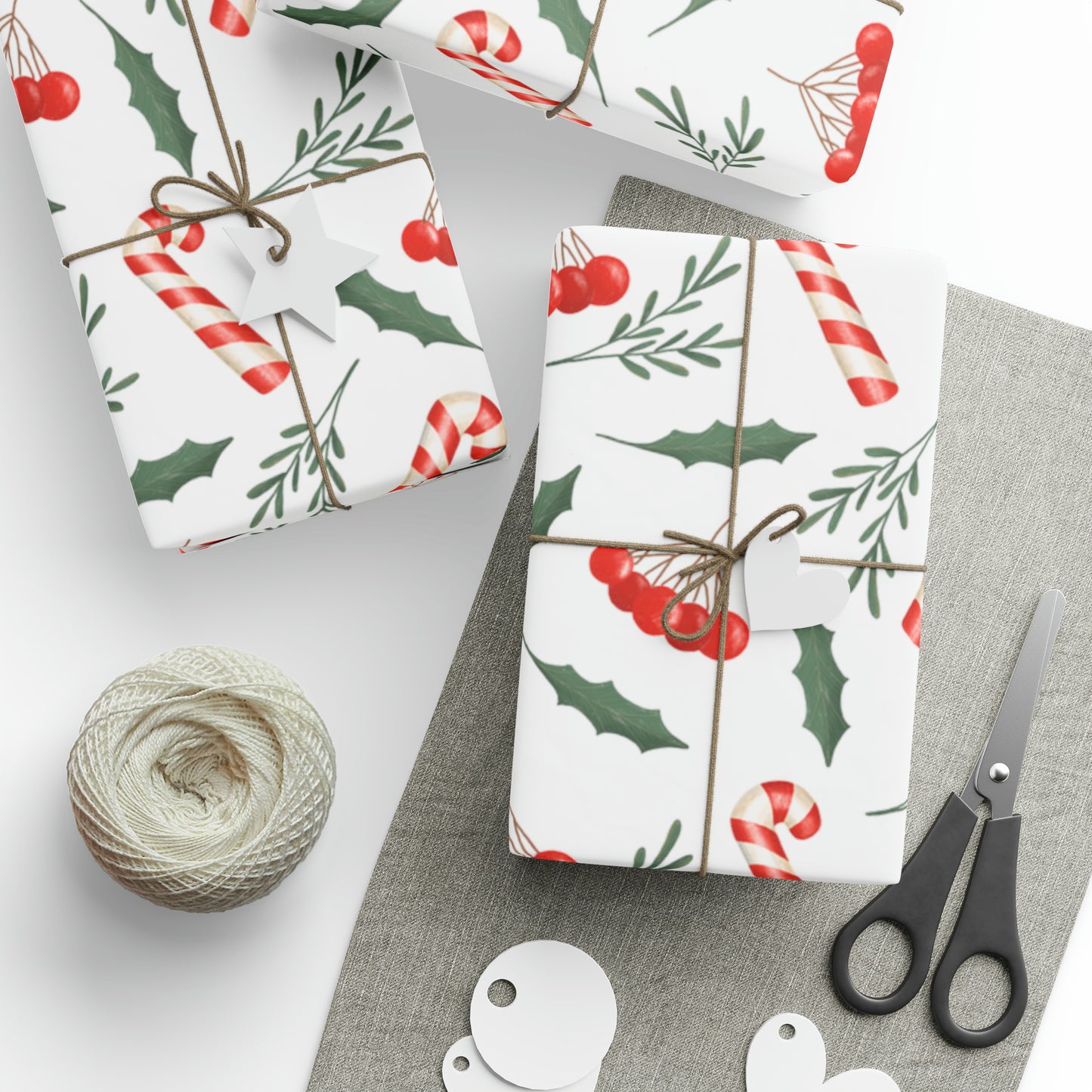 Candy Cane Holly Pastel Christmas Gift Wrap - Christmas Wrapping Paper