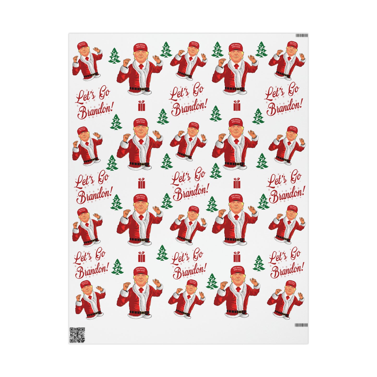 Jolly Trump Gift Wrap for Christmas - Joe Let's Go Brandon Gift - Santa Trump White Wrapping Paper