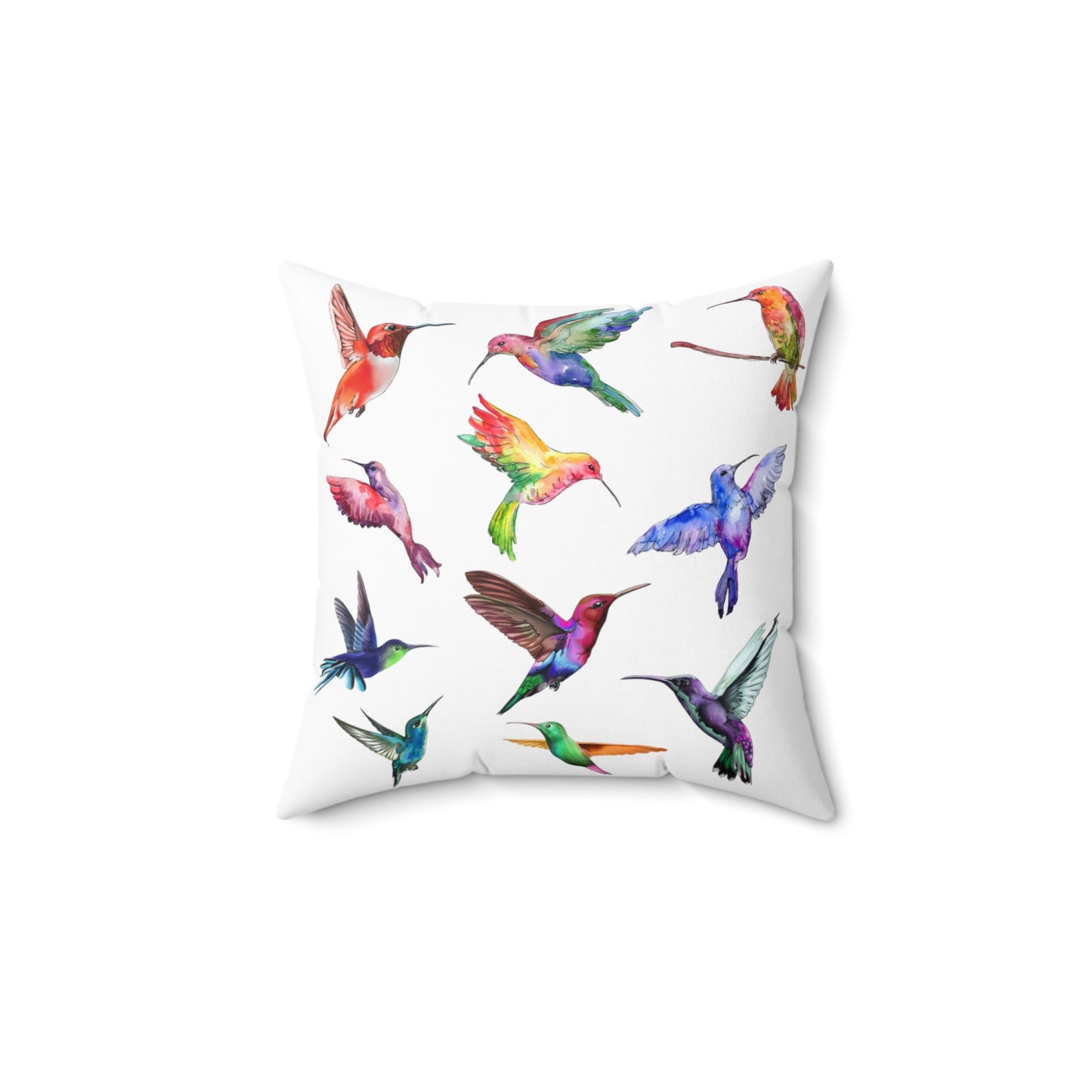Beautiful Hummingbird Pillow Colorful Digital Watercolor Bird Lover Bird Watcher Nature Spun Polyester Square Pillow