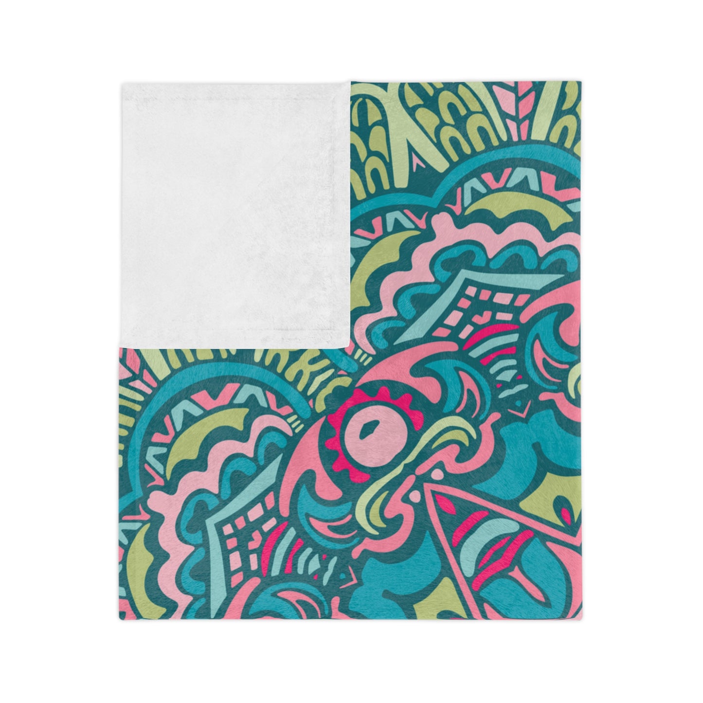 Glimmery Green Blue Purple Mandala Throw Sofa Bed Blanket - Soft Thick Velveteen Minky Throw Blanket