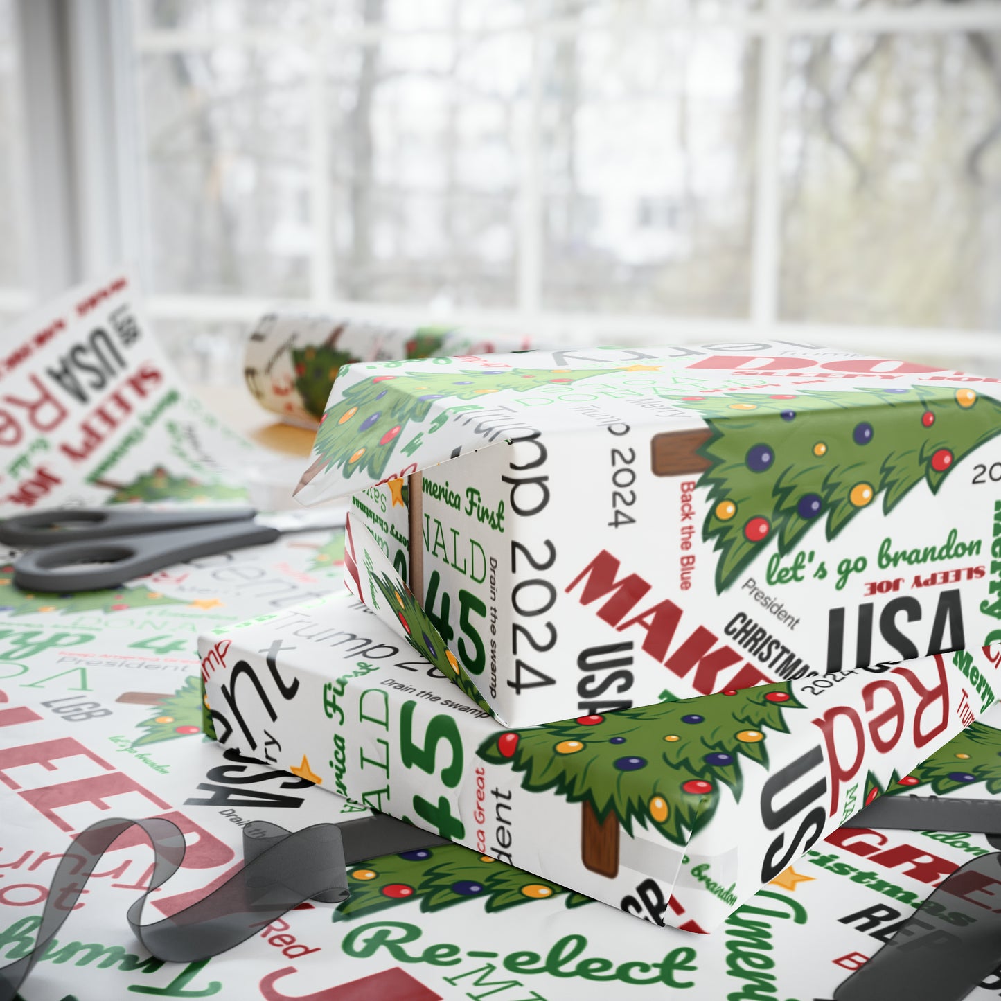 Christmas Word Wrap Trump Gift Wrap for Gifts Christmas - Let's Go Brandon Gift Wrap