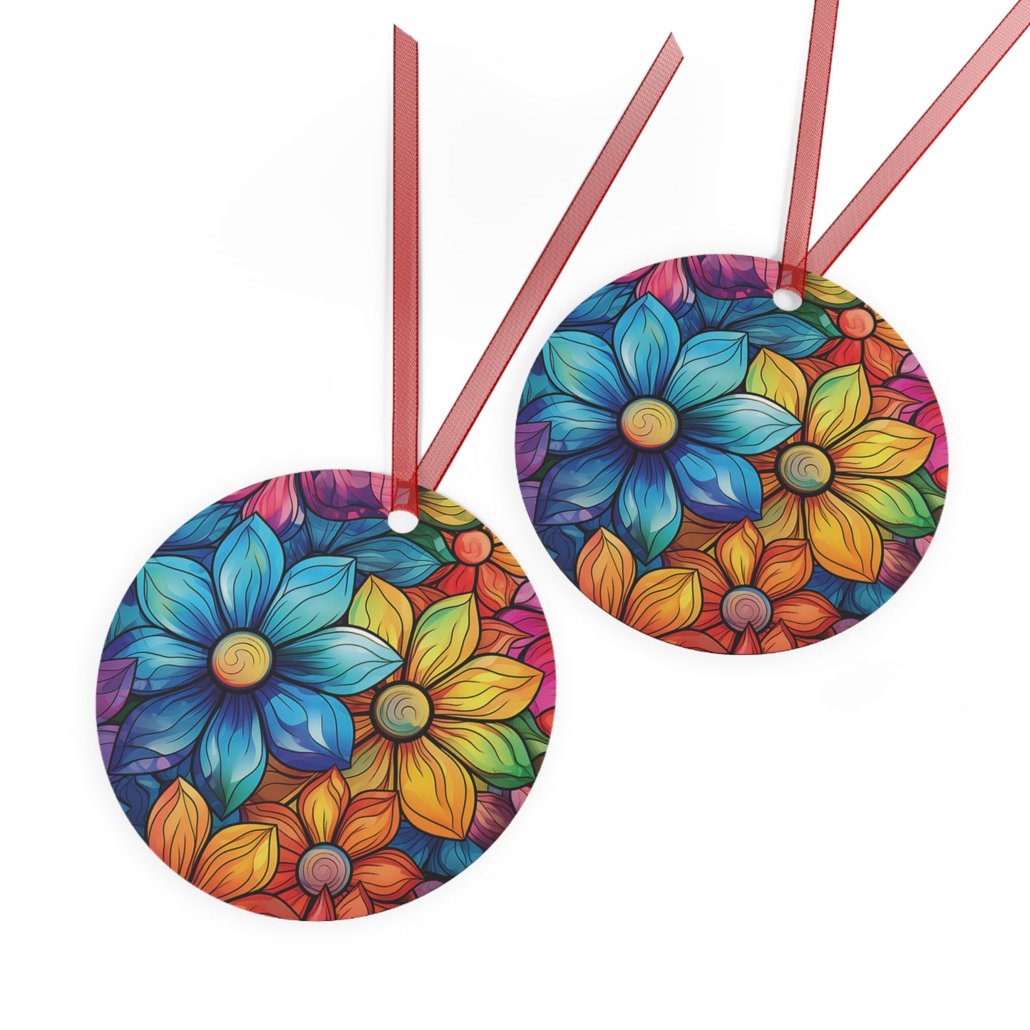 Christmas Flowers Rainbow Stained Glass Style Ornament Lightweight Shaterproof Metal Ornament