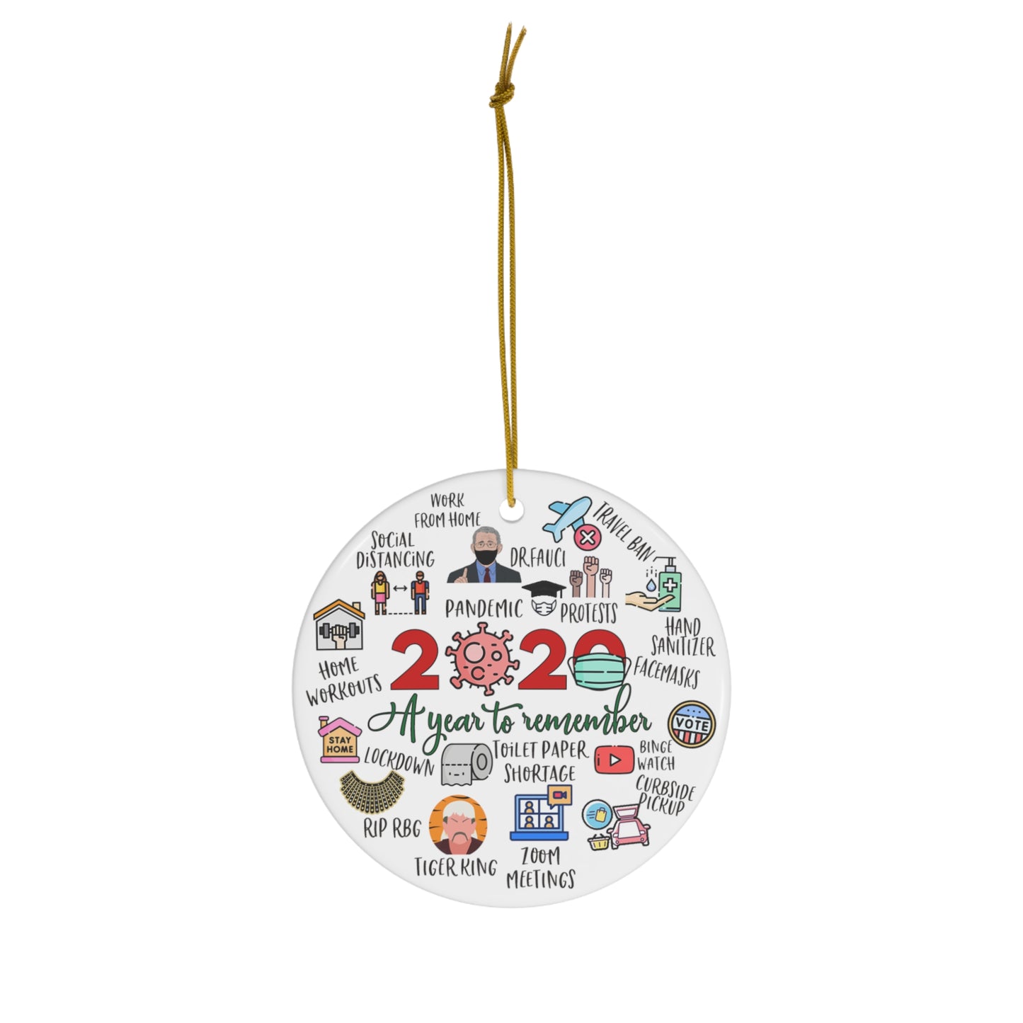 2020 Ornament - 2020 A Year to Remember - 2020 Rewind Gift Round Ceramic Ornament