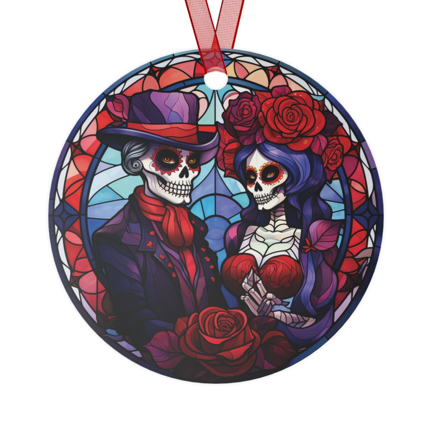 Dia De Los Muertos Stained Glass Style Ornament Lightweight Shaterproof Metal Ornaments Christmas Ornament Exchange Christmas Dead Ornament