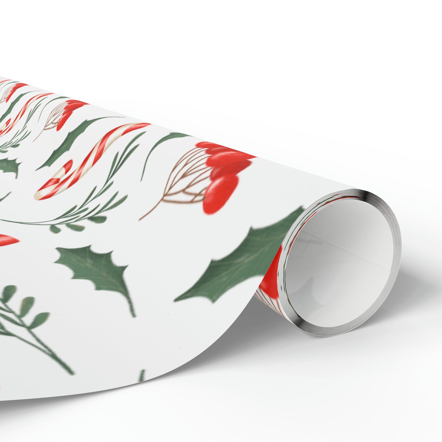 Candy Cane Holly Pastel Christmas Gift Wrap - Christmas Wrapping Paper