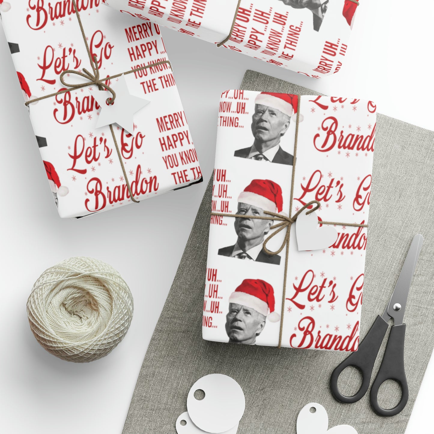 Funny Confused Biden Trump Christmas Wrapping Paper - MAGA Gift - Let's Go Brandon Pro Trump Wrapping Paper