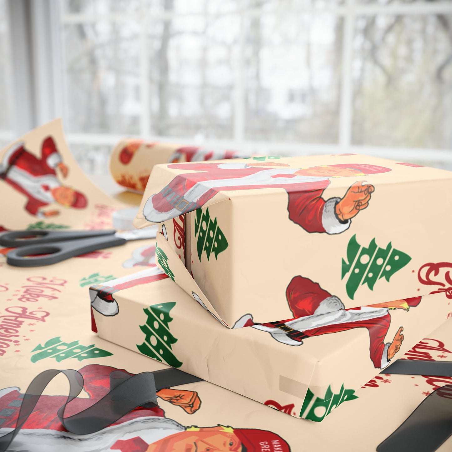 Funny MAGA Trump Christmas Wrapping Paper - Make America Great Again Gift - Joe Let's Go Brandon Funny Santa Trump Wrapping Paper