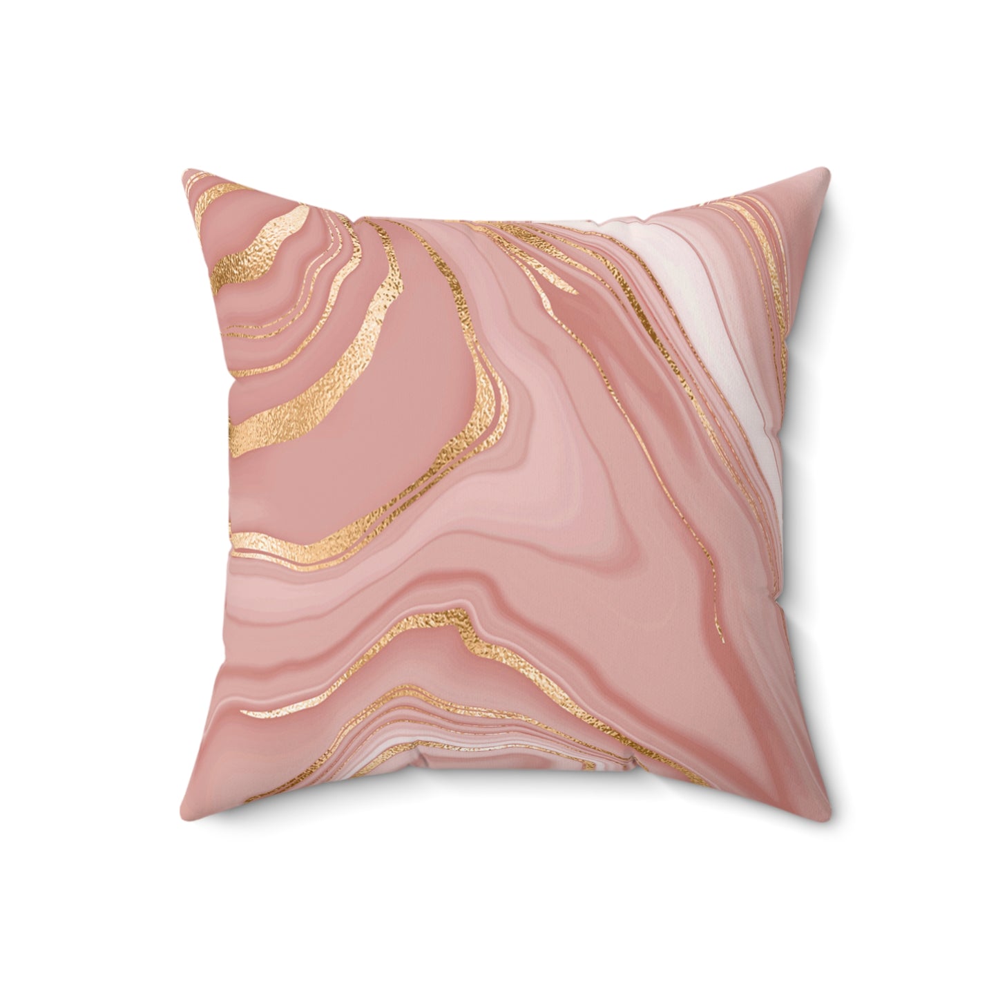 Pretty Pink Marble Print Waves of Pink Gold Marble Spun Polyester Square Pillow