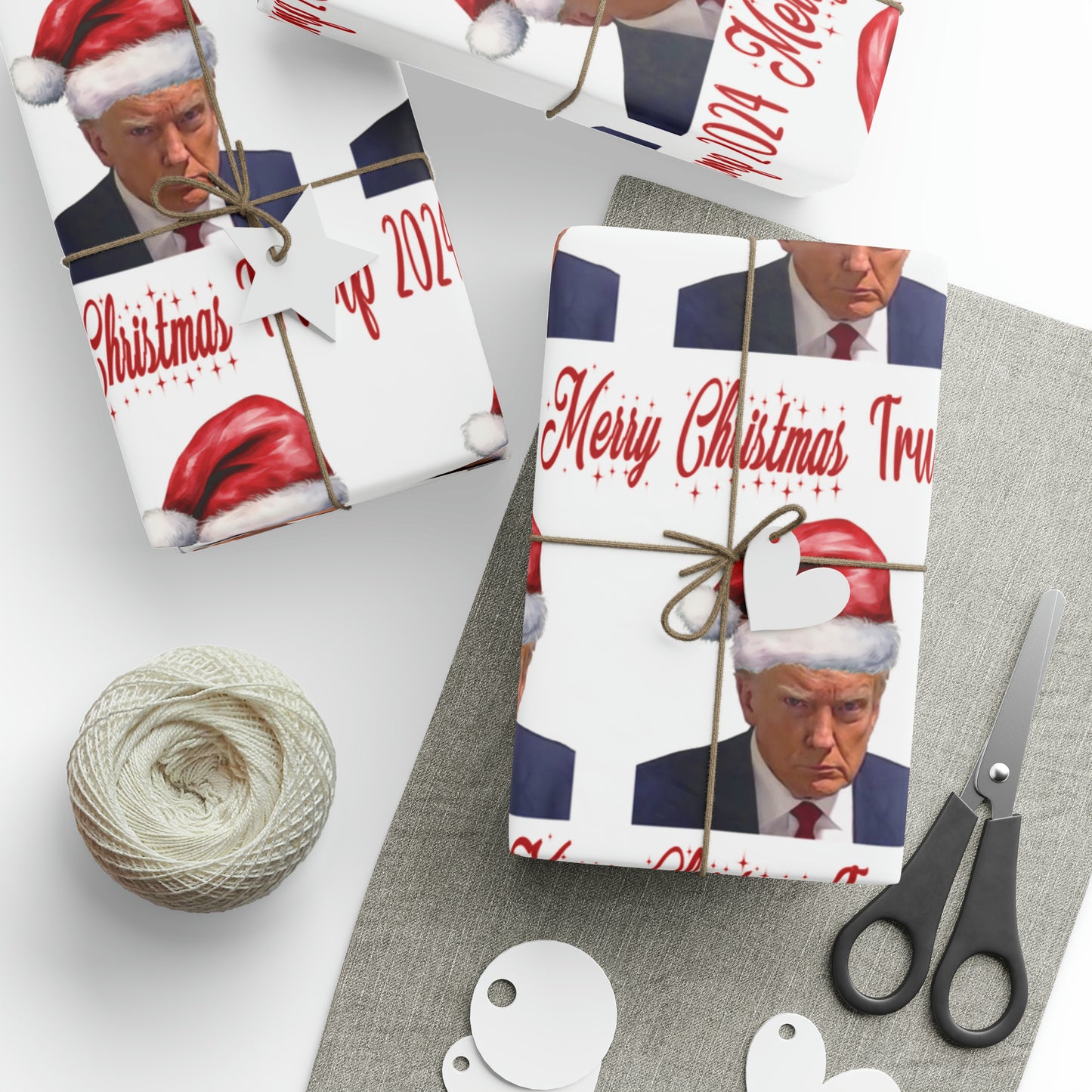 Santa Trump Mugshot Gift Wrap Merry Christmas Gift Wrap Trump 2024 Wrapping Paper