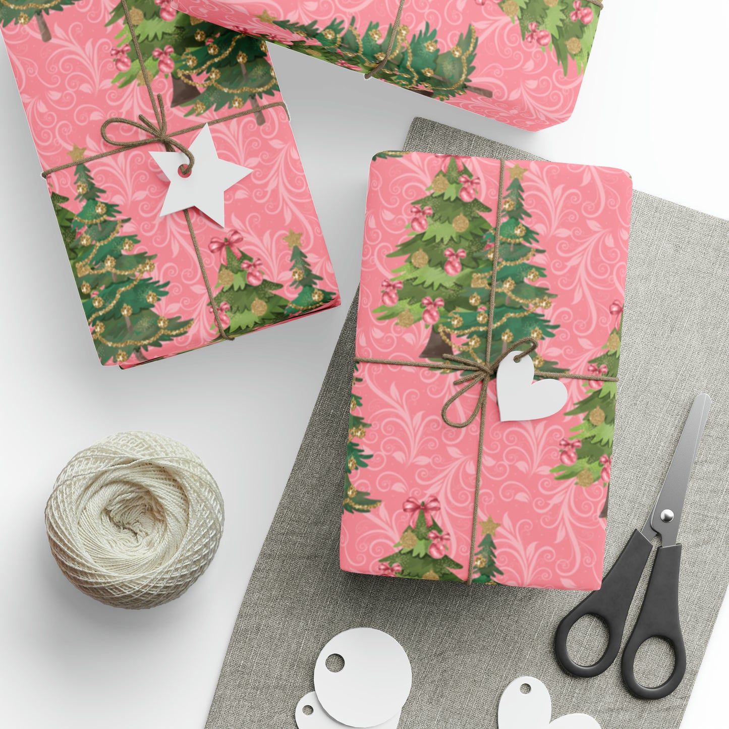 Beautiful Christmas Tree Pink Gift Wrap - Pink Wrapping Paper Christmas Trees