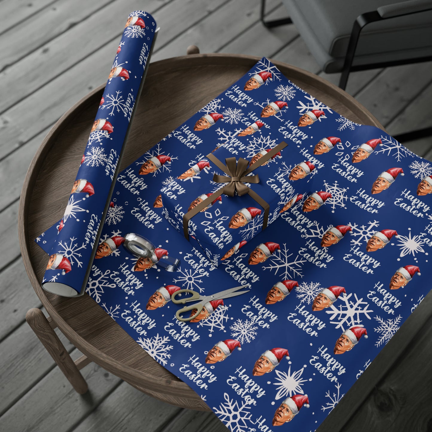 Comically Confused Biden Christmas Blue Wrapping Paper Happy Easter