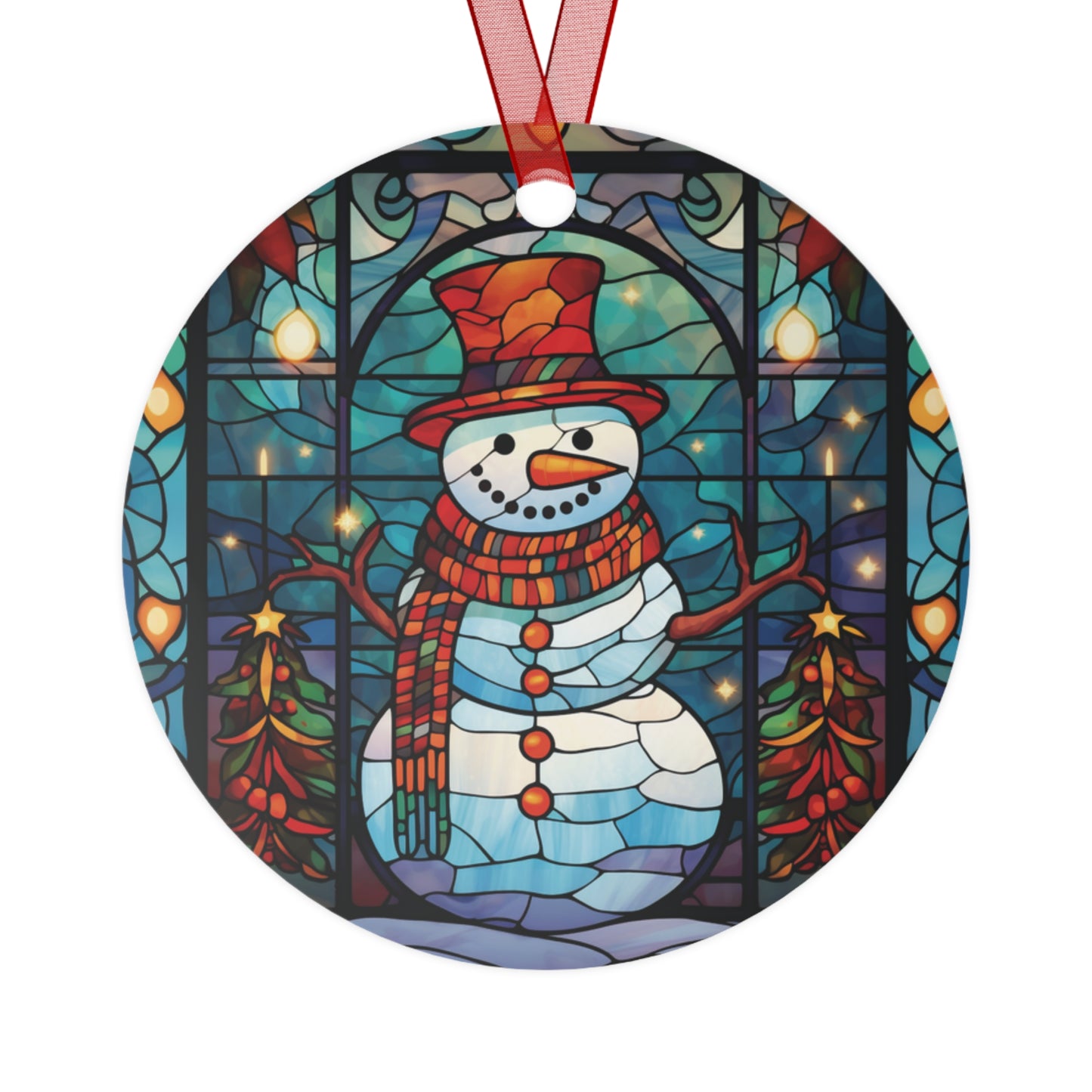 Stunning Stained Glass Style Snowman Ornament Lightweight Shaterproof Metal Ornaments Christmas Ornament Exchange Decoration Christmas Gift