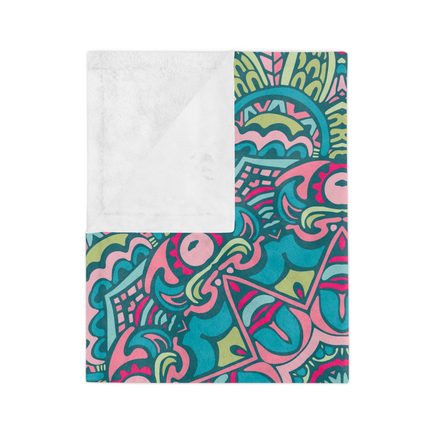 Glimmery Green Blue Purple Mandala Throw Sofa Bed Blanket - Soft Thick Velveteen Minky Throw Blanket