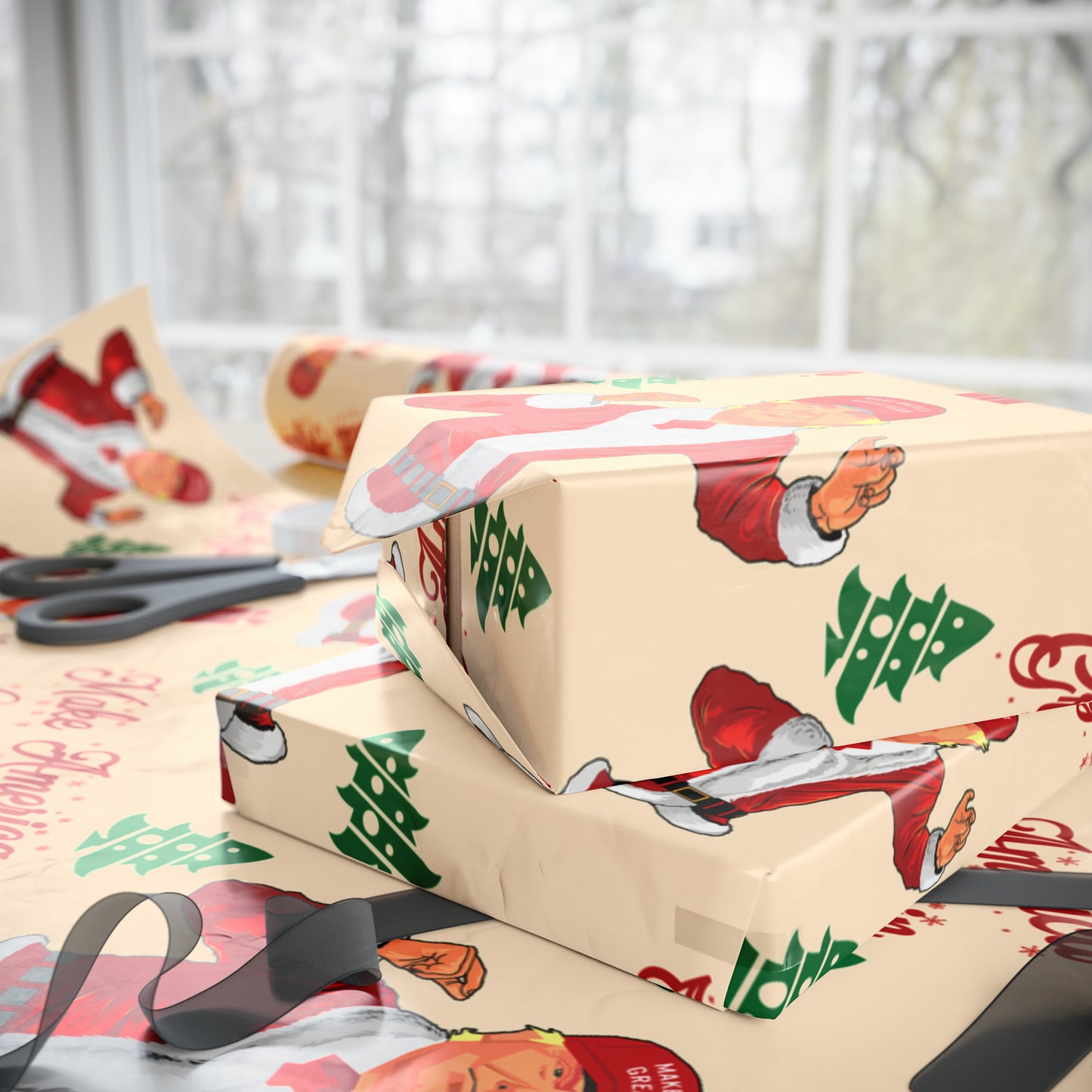 Funny MAGA Trump Christmas Wrapping Paper - Make America Great Again Gift - Joe Let's Go Brandon Funny Santa Trump Wrapping Paper