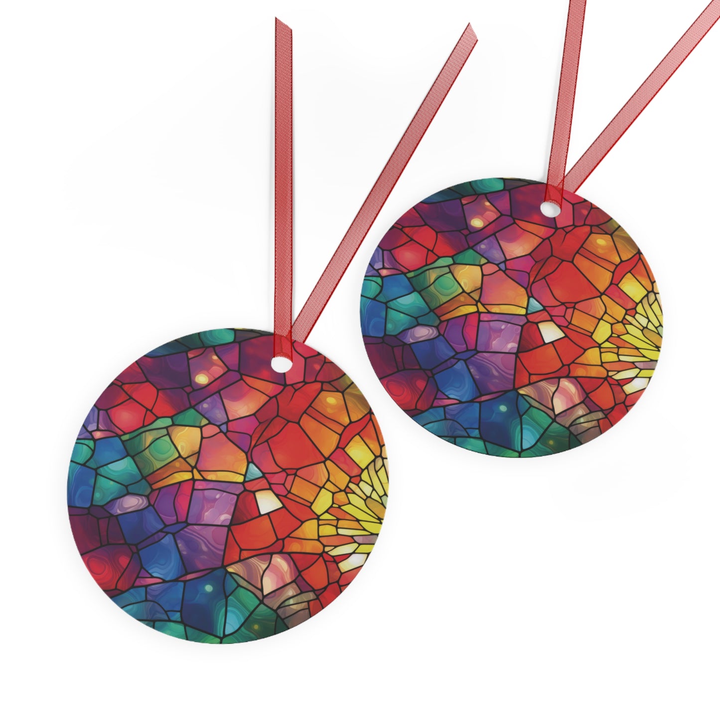 Christmas Rainbow Stained Glass Style Ornament Lightweight Shaterproof Metal Ornaments Christmas Ornament Exchange Decoration Gift Colorful