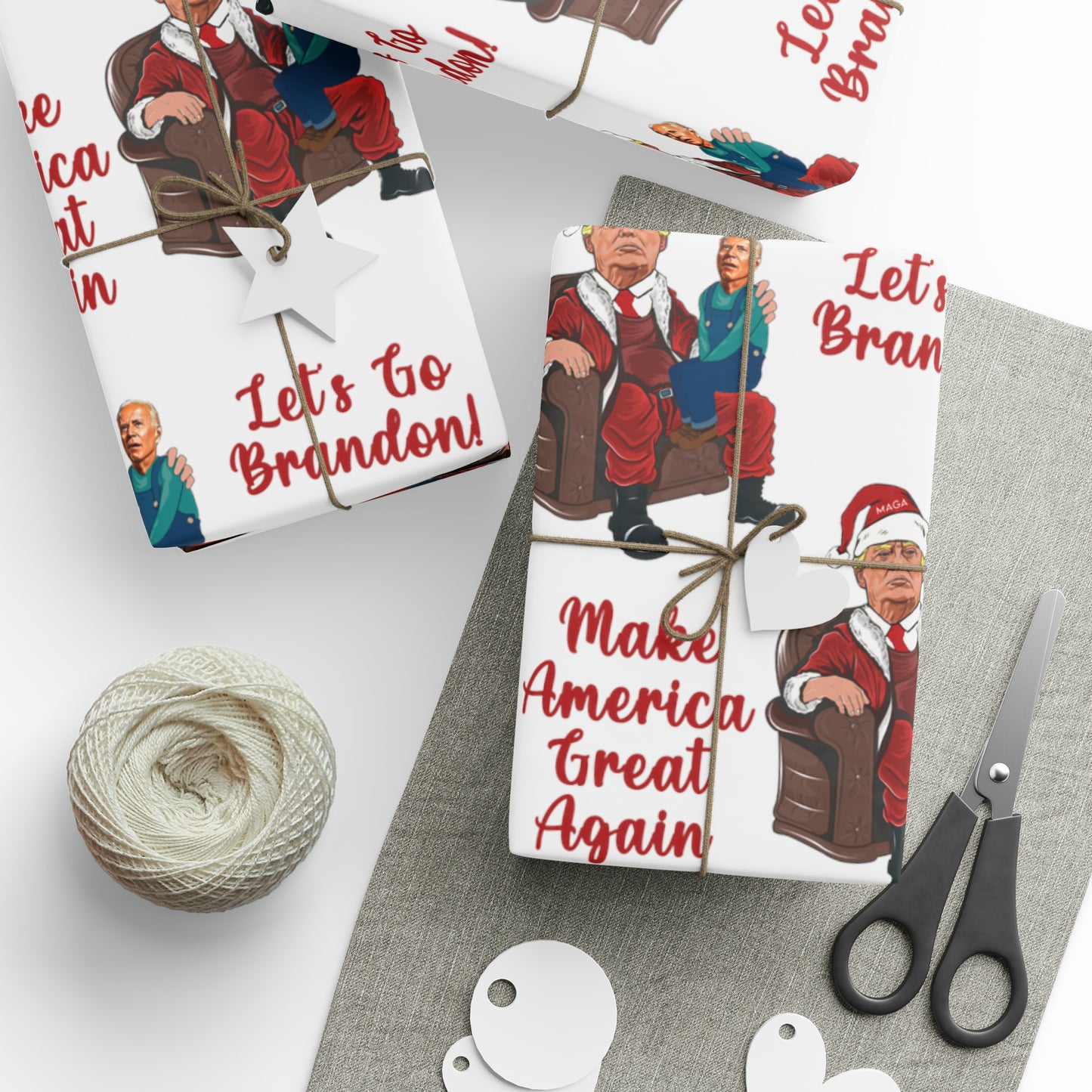 Greatest Trump Gift Wrap for Christmas - Let's Go Brandon Gift Wrap - Santa Trump Confused Biden Sitting on Lap Gift Wrap