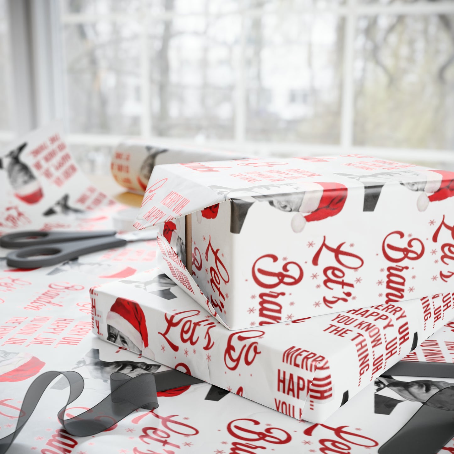 Funny Confused Biden Trump Christmas Wrapping Paper - MAGA Gift - Let's Go Brandon Pro Trump Wrapping Paper
