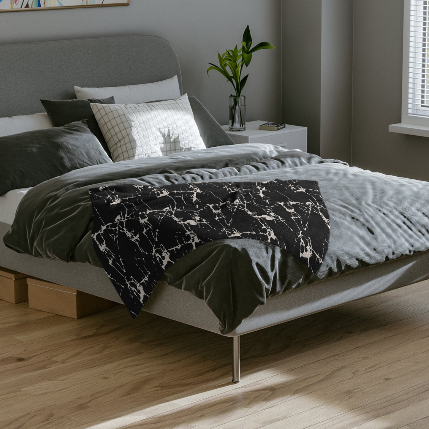 Marvelous Marble Theme Throw Sofa Bed Blanket Black White Marble - Soft Thick Velveteen Minky Throw Blanket