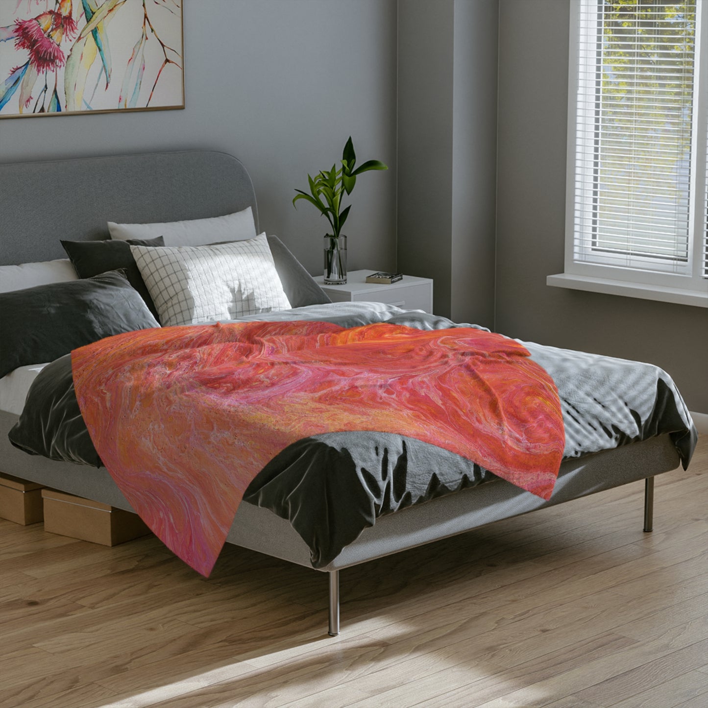Orange Pink Hues Acrylic Fluid Pattern Style Throw Sofa Bed Blanket - Soft Thick Velveteen Minky Throw Blanket