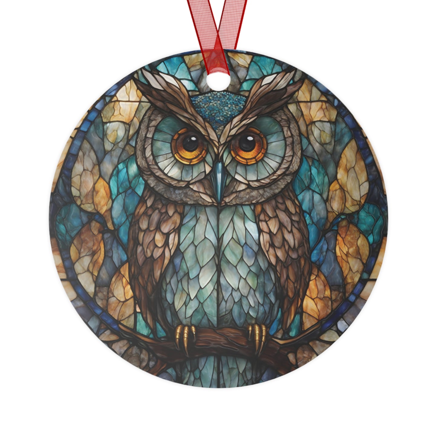 Stained Glass Style Owl Ornament Lightweight Shaterproof Metal Ornaments Christmas Ornament Exchange Decoration Christmas Owl Ornament