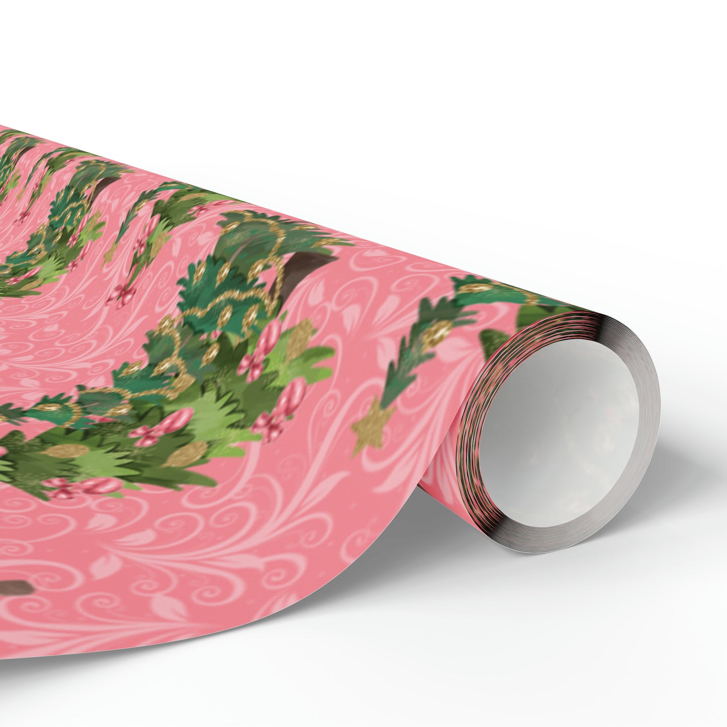 Beautiful Christmas Tree Pink Gift Wrap - Pink Wrapping Paper Christmas Trees
