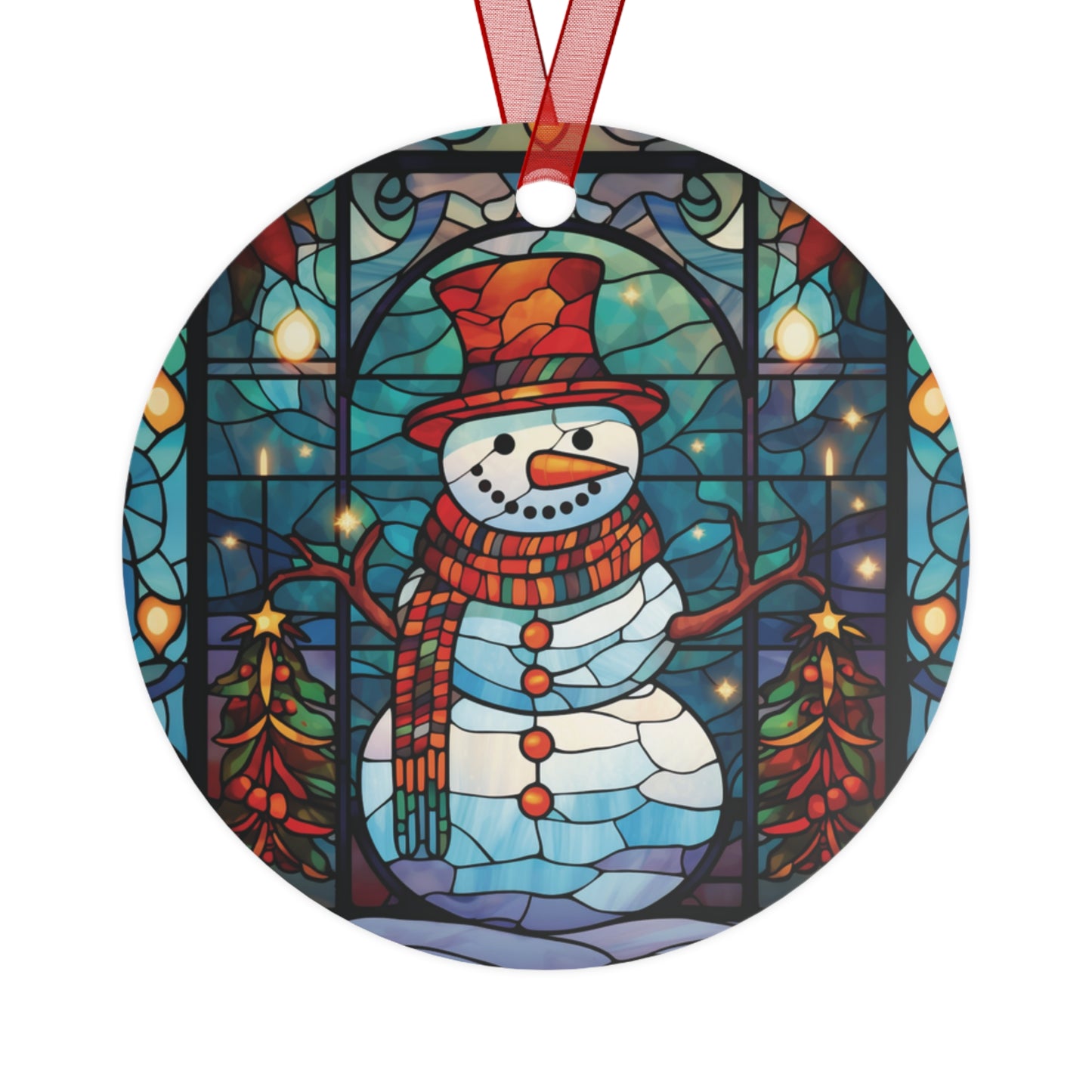Stunning Stained Glass Style Snowman Ornament Lightweight Shaterproof Metal Ornaments Christmas Ornament Exchange Decoration Christmas Gift