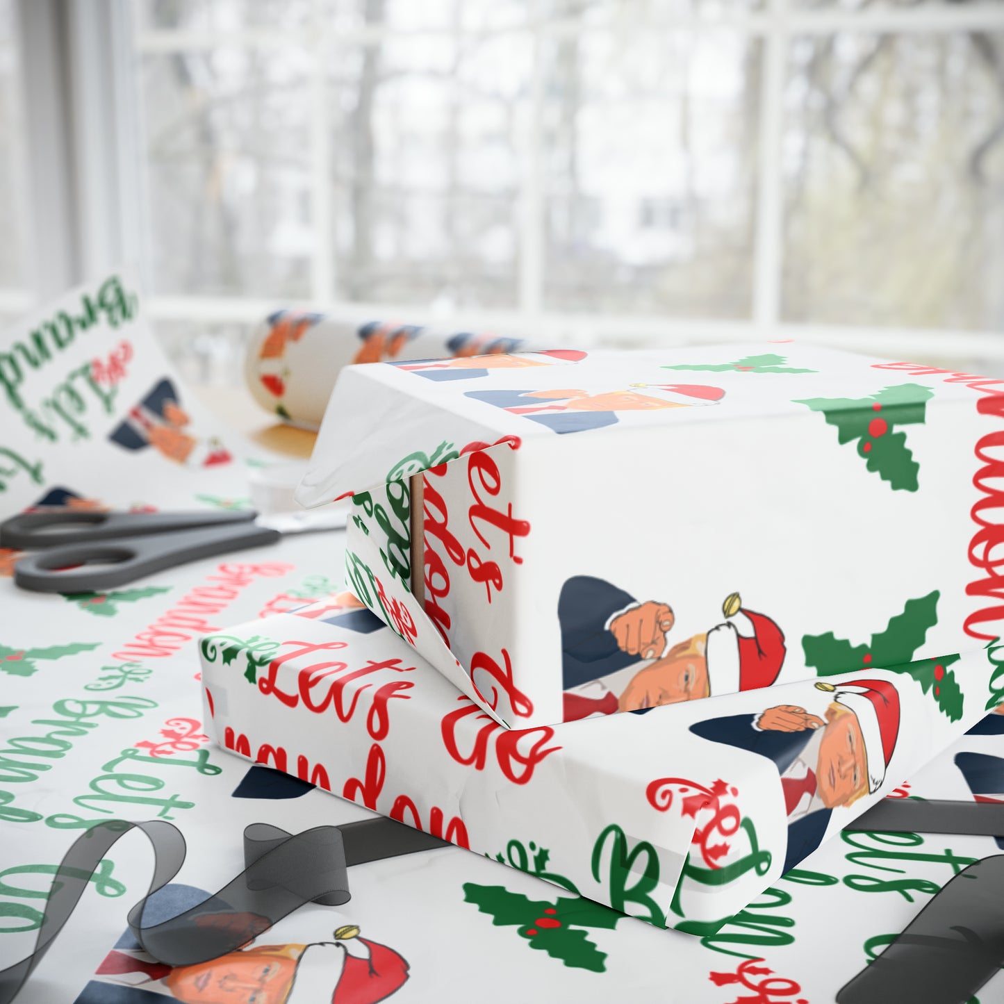 Top Trump Christmas Wrapping Paper - Trump Maga Gift - Funny Let's Go Brandon Trump Wrapping Paper