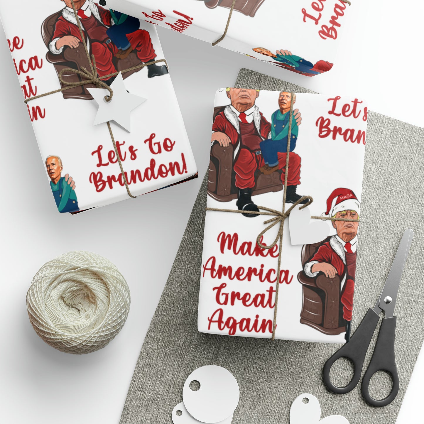 Greatest Trump Gift Wrap for Christmas - Let's Go Brandon Gift Wrap - Santa Trump Confused Biden Sitting on Lap Gift Wrap