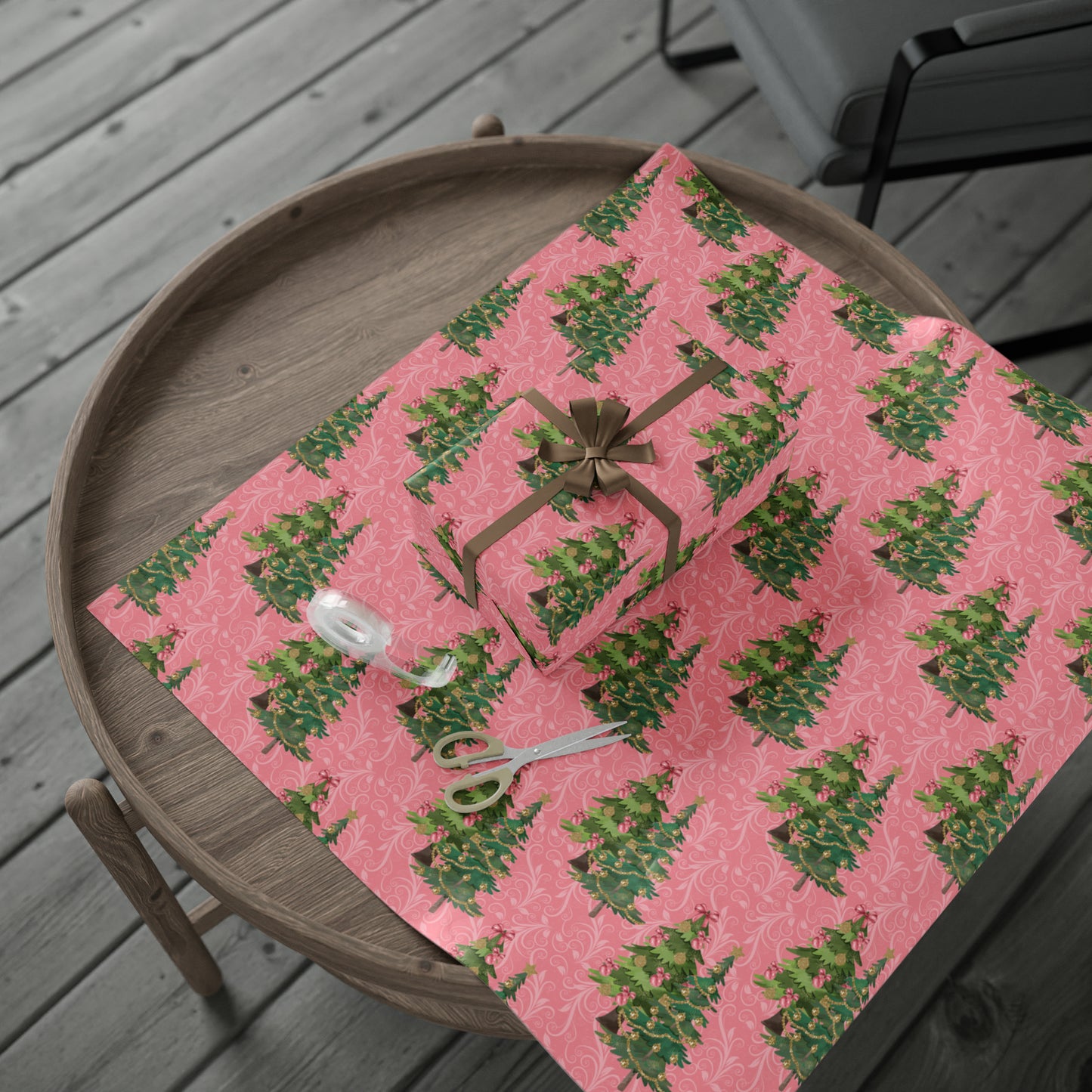 Beautiful Christmas Tree Pink Gift Wrap - Pink Wrapping Paper Christmas Trees