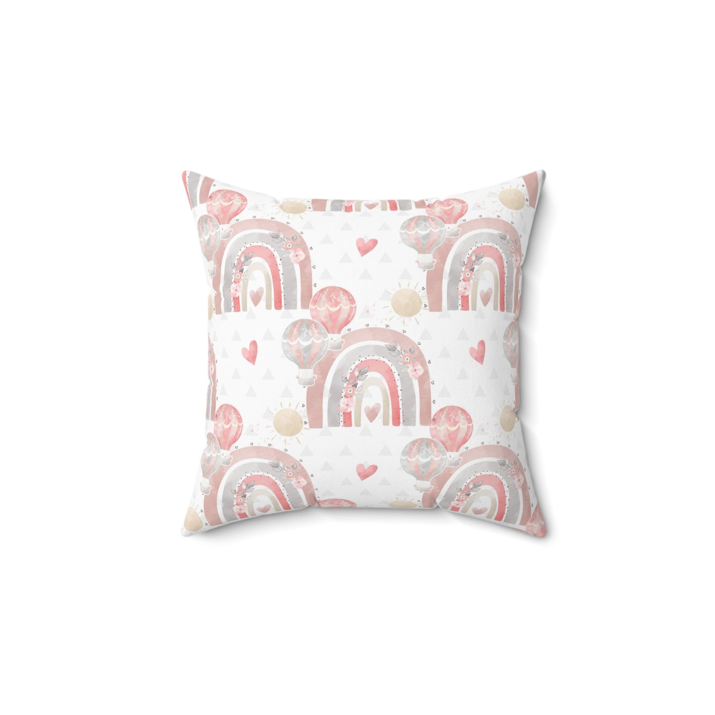 Cute Pillow Baby Room Theme - Pastel Rainbow Hot Air Balloons Double Sided Spun Polyester Square Pillow