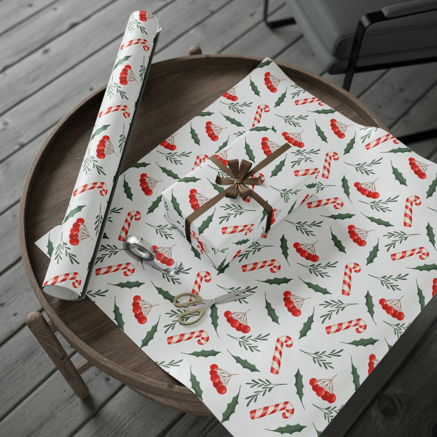 Candy Cane Holly Pastel Christmas Gift Wrap - Christmas Wrapping Paper